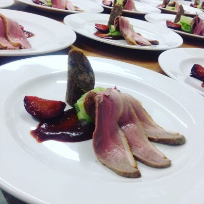 Smoked Duck, Plum Puree & pickled Cucumber